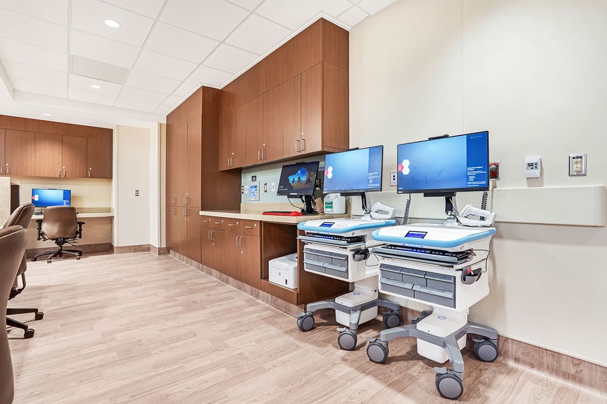 The flooring behind the nurse station desks at Jupiter Medical Center in Jupiter, Florida.